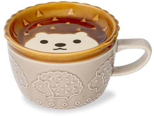 Phitihui Cute Hedgehog Mug with Lid, Animal Coffee Tea Cup Saucer Set, Gifts for Birthday Graduation Valentines Mothers Day Easter Christmas, Women Men Mum Her Girl Boy Teacher Friend Presents Idea