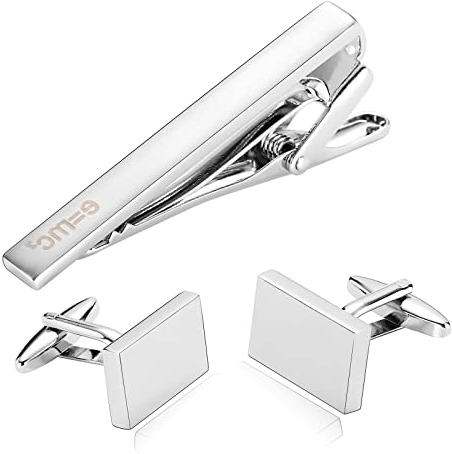 Whoiy Krawattenklammer Silber, Krawattennadeln für Herren Gravur Edelstahl Rechteck für Männer Frauen Kostenlose Gravur mit Geschenkbox