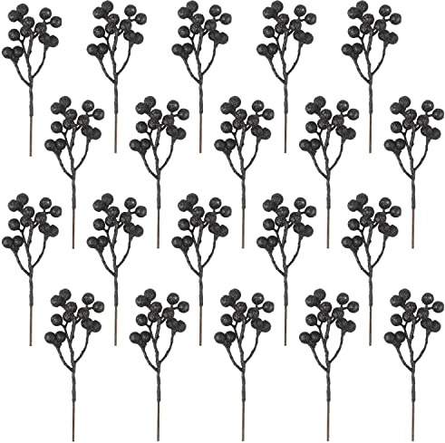 Fangoo 20 Pack 18cm Künstliche Schwarz Beeren für Weihnachtsbaum Deko Stechpalmenbeeren Zweige Dekorationen für Weihnachten Zuhause Holly Beeren für Handwerk Winter Urlaub Hochzeit Deko