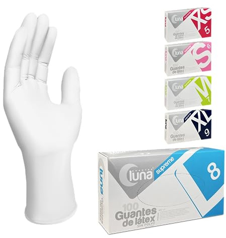 Guantes Desechables de Látex Sin Polvo 100 Unidades | Blanco | Talla L | Guantes Desechables Blancos Sin Polvo