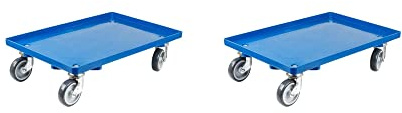 SparSet 2X Transportroller für Euroboxen 60x40cm mit Gummiräder blau | Geschlossenes Deck | 2 Lenkrollen & 2 Bockrollen | Traglast 300kg | Kistenroller Logistikroller Rollwagen Profi-Fahrgestell