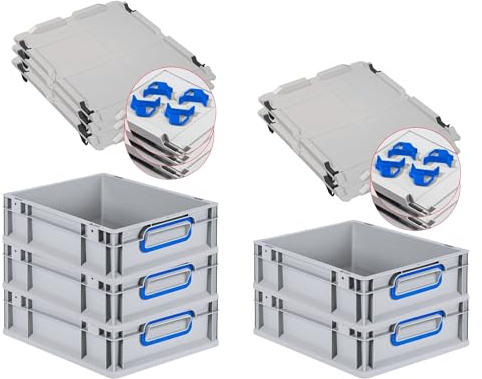 PROREGAL SuperSparSet 5x Eurobox NextGen Color mit Auflagedeckel & Schiebeschnappverschlüsse, HxBxT 12x30x40cm, 11L, Griffe blau geschlossen, Glatter Boden, Eurobehälter Transportbox Transportbehälter