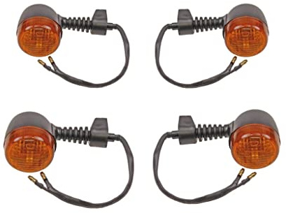 Streetparts24 Blinker Set Rund Vorne + Hinten 12V E-geprüft passend für Enduro Motorrad Roller Mofa Moped – 4 Stück – Schwarz mit orangefarbenem Glas – BA9S Sockel, M8 Gewinde
