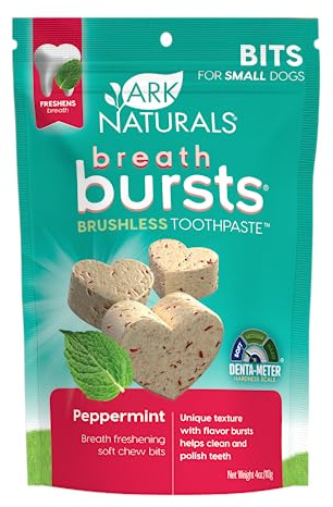ARK Naturals Breath Bursts Brushless Toothpaste Dog Treats, Dog Dental Bits for Small Breeds, Unique Texture Helps Clean Teeth & Freshen Breath, Peppermint, 4 oz, 1 Pack