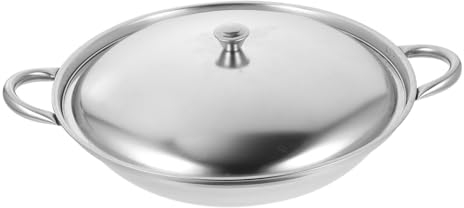 NAMOARLY Pentola Wok Acciaio Inossidabile Portatile Con Manici Per Cucinare e Fonduta Utensile Per Cucine Induzione e Ristoranti Design e Facile Da
