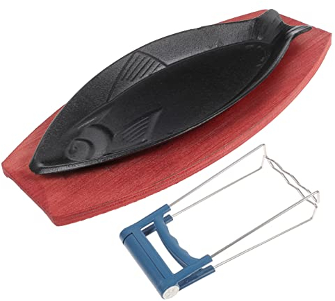 MAGICLULU Grillplatte in Fischform aus Eisen Kreative Antihaftpfanne für Fisch zum Grillen Leicht zu Reinigen Grillteller für Haushalt und Garten Zufälliger Stil