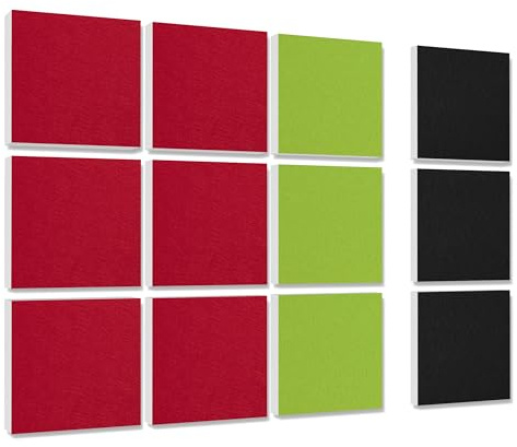 platino24 Akustikpaneele 12 Elemente Colore Quadrat 27,5 x 27,5 cm Multicolore I Schallabsorber aus Basotect G+ mit Akustikfilz I Schalldämmung Wand & Decke I Akustikelemente Wandpaneel
