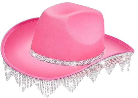 JISADER Western-Quasten, Cowboy-Hut, Jazz-Kappe, Damen und Herren, Frühlings-Sonnenhut, vielseitiger Sonnenschutz-Hut, Cowgirl-Hut für Requisiten, Strand, ROSA