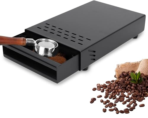 WGFOIP Stainless Steel Coffee Knock Box, Thickened Coffee Powder Container with Non-Slip Feet for Home Cafe Shop, Removable Rubber Lever
