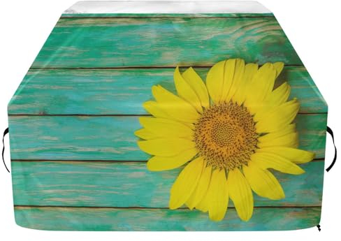 Grillabdeckungen, Oxford-Grillabdeckung für Weber, Brinkmann, Char Broil, wasserdicht, winddicht, reißfest, Sonnenblume auf blaugrünem Holz, Gas-Grillabdeckung (165 x 63,5 x 114 cm)