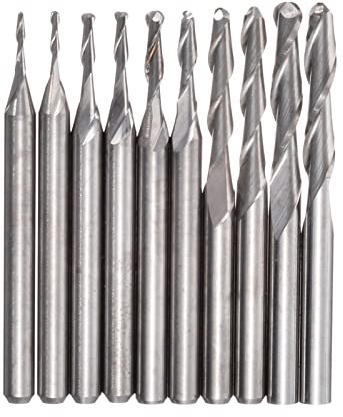 10Pcs Millling Cutter 2 Flöten Carbide Kugelfräser Set, 1/1,5/2,0/2,5/3,175 mm CNC Engraving Fräser für Holz Bohren