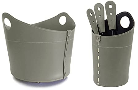 LIMAC Design INCAD - Juego de chimenea de cuero compuesto por leña, bolsa portaobjetos y utensilios para chimenea, idea de regalo, Limac Design®, color gris
