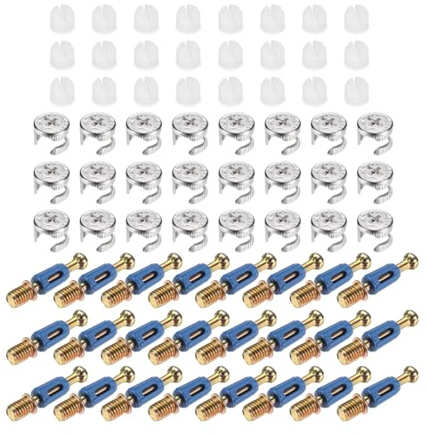 sourcing map 24 Sets Cam Locks for Furniture, 32mm Cam Lock Nut and Screw, 3 in 1 Furniture Connecting Fasteners with Dowel Eccentric Wheels Pre-Inserted Nuts for Cabinet Bookcase, Blue