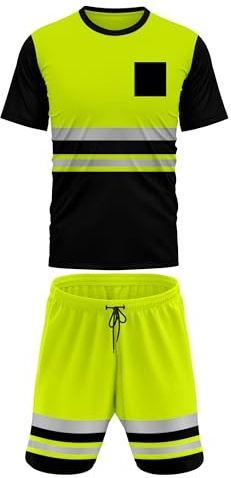 mymixtrendz Tuta da uomo ad alta visibilità riflettente a maniche corte con elastico in vita drwastring Cordoncino tasche laterali sul petto abbigliamento da lavoro pantaloncini maglietta di sicurezza