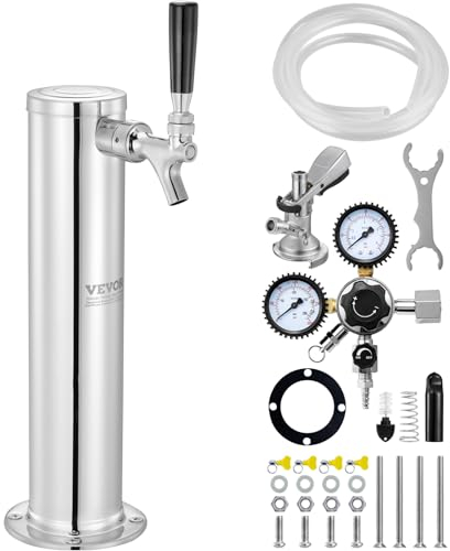 VEVOR Tower Kit, Kit de Conversión de Cerveza de Un Solo Grifo, Dispensador de Torre de Cerveza de Barril de Acero Inoxidable con Regulador W21.8 de Doble Calibre y Acoplador de Barril de Sistema A