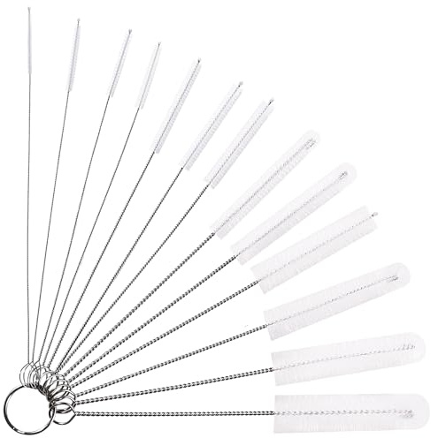 YIXISI 13 Stücke Flasche Reinigungsbürsten Set, Teekannen Düsen Bürsten, Strohhalm Bürste, für Waschen chmalen Hals Wasserflaschen Gläsern Teekannen Ausgießer, Weiß