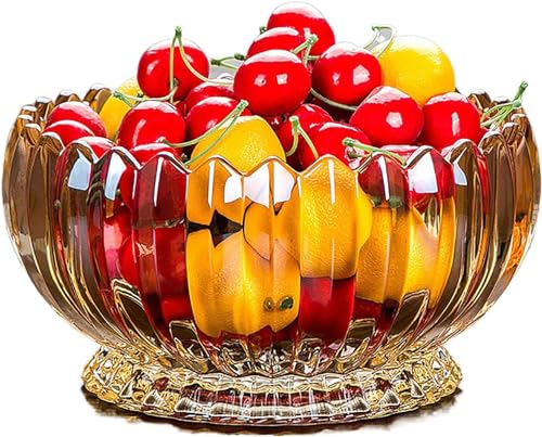 Large Crystal Glass Fruit Bowl - Colorful Centerpiece Salad Bowl for Multipurpose Snacks, Desserts - Elegant Clear Serving Bowl for Home, Office, Wedding Décor(Yellow)