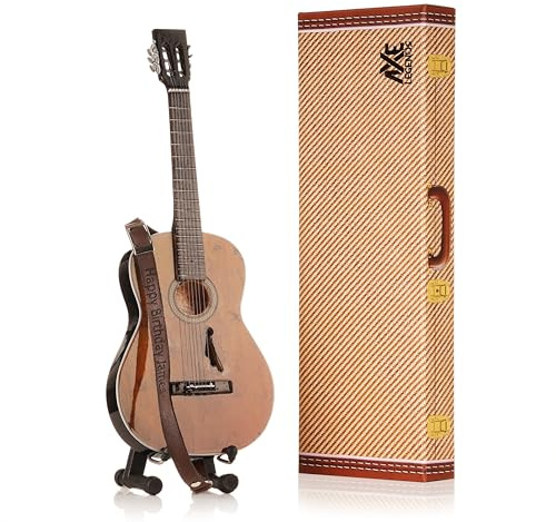 Willy Nelson Trigger Miniature Guitar | Handmade Wooden Mini Replica by Axe Legends | Includes Personalised Mini Leather Guitar Strap and A-Frame Display Stand | 25 cms Tall | Shipped in Gift Box