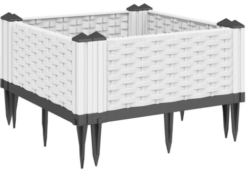 Blumenkasten mit Erdspießen, ohne Boden Garten Hochbeet Pflanzkasten Kräuterbeet Anzuchtbeet zum Bepflanzen Blumenbeet Pflanzkübel Pflanztrog für Balkon, Weiß 42,5x42,5x28,5 cm PP