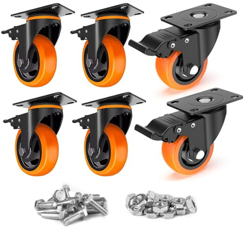 Set of 6 Caster Wheels 4 Inch Heavy Duty 2400lbs, Swivel Casters with Safe Dual Locking,Industrial Plate Casters, Locking Casters Wheels for Furniture,Workbench