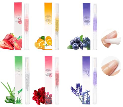 6 Piezas Aceite Cuticulas Uñas, Aceite para Cuticulas, Aceite Reparador para Uñas, Aceite para Uñas, Aceite Hidratante de Cutícula de Sabores Mixtos para Reparar Cutículas Agrietadas y Secas
