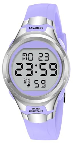 Timever Digital Uhr Damen Wasserdicht Sportuhr Chronograph Silikonband | 5ATM Wasserdichte Armbanduhr Damen Digitaluhr Alarm Date Sportlich Elegant mit Datum Leicht Ablesbares