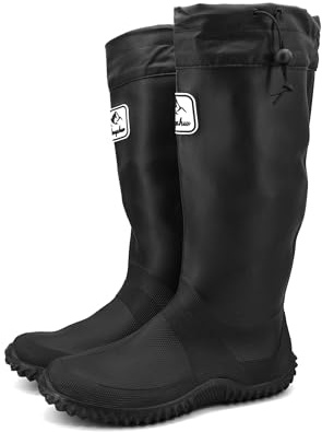 JOMIX Stivali da Pioggia Uomo Donna Antiscivolo Stivaletti Gomma Impermeabili Pieghevoli Scarpe Alte da Pesca Escursione Campeggio Lavoro Giardino Leggeri e Compatti YXM2507 Nero 44/45