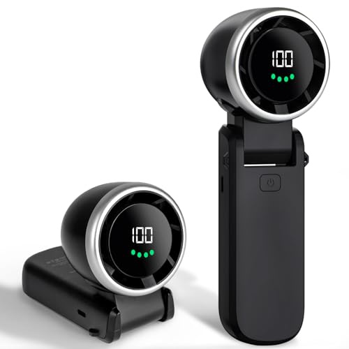 Kuesuny 16000RPM Powerful Handheld Fan - 6000mAh Rechargeable 3 IN 1 Portable Turbo Fan, 1-100 Speed Wind Adjustable, 180 ° Foldable, Upgraded Motor for Travel, Outdoor, Office, or Home Use/Black