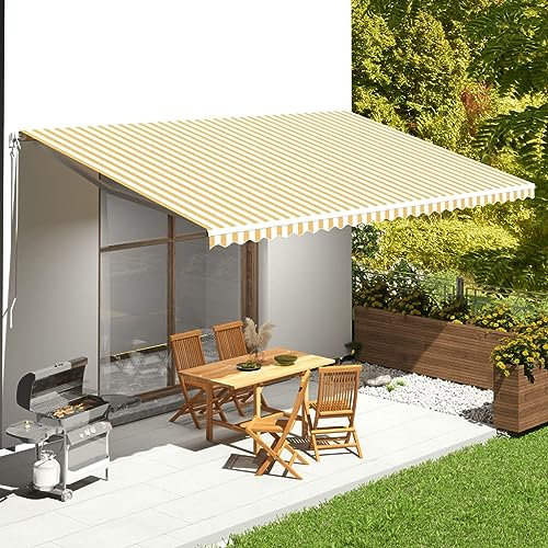 DYRJDJWIDHW tenda a scorrimento per terrazza,tenda laterale avvolgibile,Tessuto di Ricambio per Tenda da Sole Giallo e Bianco 6x3,5 mIdeale per porte, portoni e finestre.