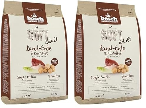 Bosch HPC Soft Land-Ente & Kartoffel | halbfeuchtes Hundefutter für ausgewachsene Hunde Aller Rassen | Single Protein | Grain-Free | 1 x 2.5 kg (Packung mit 2)