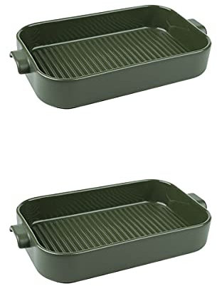OJIJO Lot de 2 Plats de Cuisson en céramique 26,4 x 15 x 4,6 cm, Plats de Cuisson for Four, Plats à lasagnes, Plats à gratin, Plats de Cuisson individuels(Green)