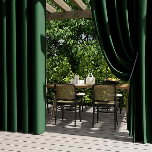 Hiseng wasserdichte Outdoor Vorhänge, 2 Stück Outdoorvorhänge mit Ösen, Blickdicht Verdunkelungsvorhang Sichtschutz Sonnenschutz Vorhang für Garten Balkon Terrasse (Grün 1,132x243cm)