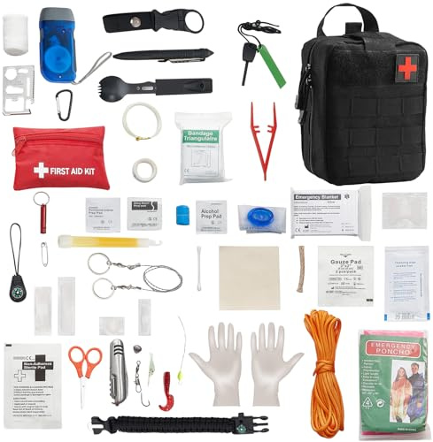 VEVOR Trousse Premiers Secours en Nylon 600D Kit Sac de Survie 250 PCS Fournitures Médicales d'urgence, Tissu Résistant, pour Camping, Bateau, Voyages, Randonnée, Chasse, Aventure en Plein Air, Noir
