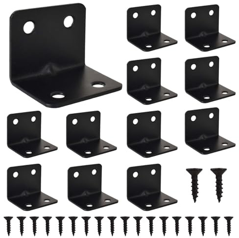 Marjoramy 12 Pezzi Squadrette Angolari in Acciaio Inossidabile, Connettori Angolari per Mobili Legno, 90 Gradi Supporti Angolo Retto, Angolo di Fissaggio con Viti per Mobili Nero Staffe a L 31x31x37mm