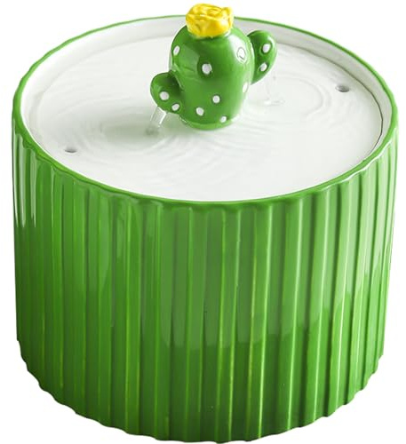 Fuente de agua de cerámica para gatos, fuente automática de agua para mascotas de 1,5 L con filtración de cinco capas y funcionamiento silencioso para gatos y perros