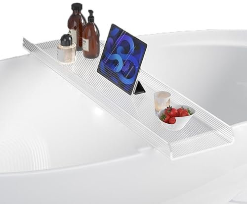 XXYLC Badewannenablage, Acryl Badewannenbrett Badewannentisch Tablett Wannenbrücke, Für Bücher, Telefon, Kerzen, Wein Und Tablet(Size:80CM,Color:Water Ripple Muster)