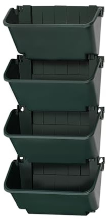 TkkMivcOC Pflanztaschen Hängend, Vertikaler Garten Pflanzenwand mit 4 Blumenkasten, Rechteckig Pflanztaschen Wand, Vertikal Hängepflanzgefäße für Hof Garten Balkon Home Decoration (Green)