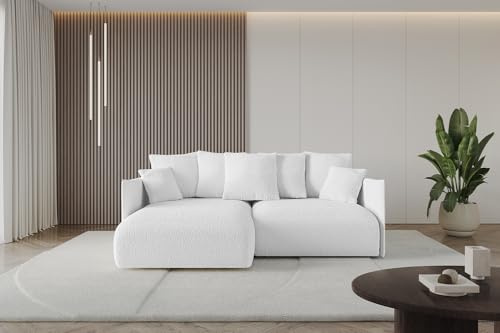 ALTDECOR Ecksofa mit Schlaffunktion und Bettkasten Corner Sofa Eckcouch Couch L-Form universal, Links/rechts angeordnet Schlafcouch Ausziehbar Wohnlandschaft ONESK-L 216x177x42 Weiß