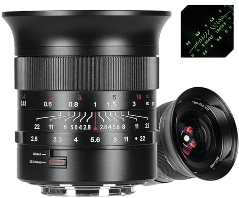 7artisans 14mm F2.8 para Lente Sony E-Mount, Gran Angular de Formato Completo Lentes 116° Enfoque Manual Compatible con Sony E-Mount a5000 a7cr a7cii a6700 zv-e100 a6400 a7iii Alpha7 IV