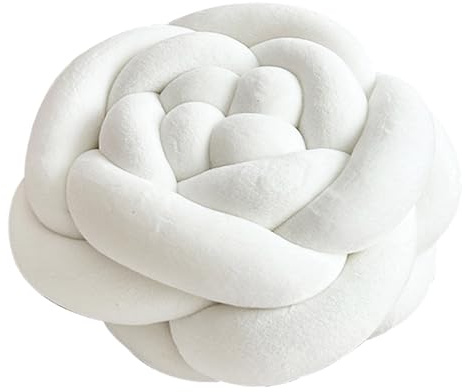 Moorfowl Rose Shape Throw Pillow Novelty Accent Knot Pillows Aesthetic Decorative Cute Velvet Knotted Stuffed Cushion for Couch Sofa Bed Floor, 11 inch (White)