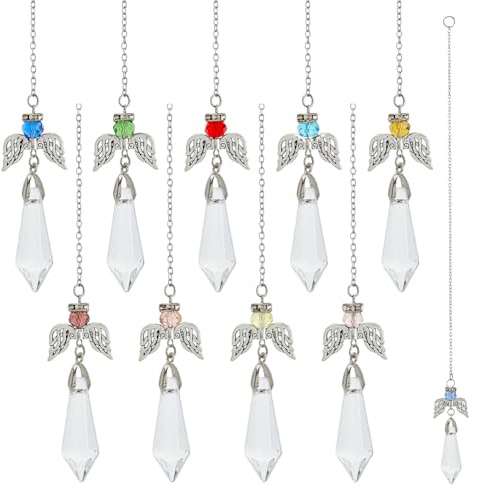 SUPERFINDINGS 10Pcs Guardian Angel Suncatcher Rainbow Prisms Sun Catchers 12.24Inch Glass Sun Catchers Prisms Rainbow Maker Guardian Angel Christmas Ornaments