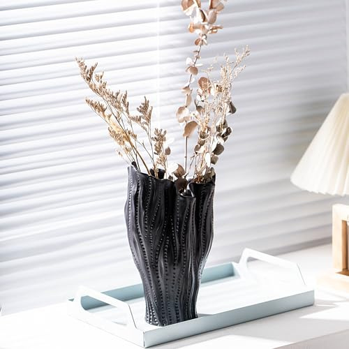 Keramik Vase, SUKIYPO Klein Moderne Vasen für Nordisches, Deko Wohnzimmer Mini Vasen (Wellenschwarz)