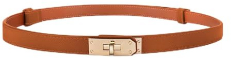 MeeQee Skinny Ledergürtel Damen Klassisch Einfarbig Legierungs Drehverschluss Verstellbarer Dünner Gürtel Mode Retro Schmaler Taillengürtel Dekorativen Gürtel Für Kleider (Kamelgoldschnalle)