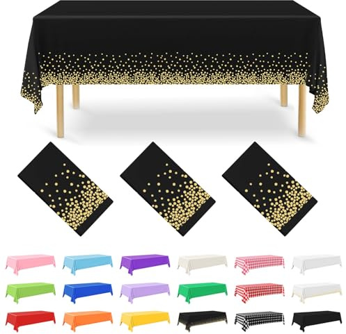 Nachlynn 3 pezzi Tovaglia monouso 137 x 274 cm Oro e Nero Rettangolare Tovaglia impermeabile per tavolo da giardino per festival, feste, matrimoni, addio al nubilato, compleanni, decorazioni