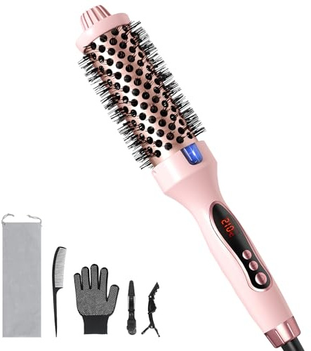 FELLAT Thermobürste, Thermal Brush Ionische Lockenbürste Erhitzt zur Erzeugung Natürlicher Locken, Haarglätter und Lockenwickler 2 in 1, Dual Spannung, 9 Temperaturstufen, Haar schonend