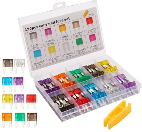 Kit Assortito Fusibili Auto,Assortimento 120 Pezzi Fusibili Multiuso - Ricambio per Moto Barche Camion Rimorchi Autocaravan