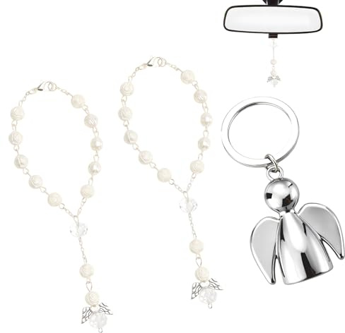 2PCS Schutzengel Anhänger Auto Deko, Rückspiegel Anhänger, Rückspiegel Glücksbringer, Auto Innendekoration,mit Engel-Schlüsselanhänger, Schutzengel Geschenk, Glück, Mode