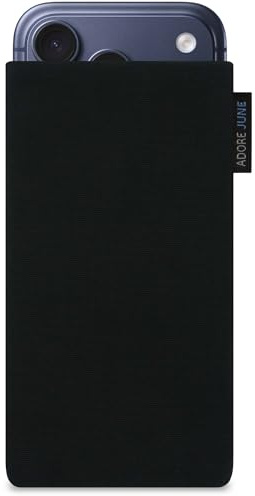 Adore June Classic Schwarz Tasche kompatibel mit iPhone 17 Pro und iPhone 17 Handytasche aus widerstandsfähigem Cordura Stoff mit Display Reinigungs-Effekt