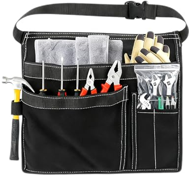 Heavy Duty Tool Belt Pouch with Adjustable Belt,Oxford Tool Pouch with 5 Pockets Waterproof Tool Belt Bag,Tool Waist Bag,Professional Work Pouch for Screwdrivers,Nails,Knives,Rulers and More