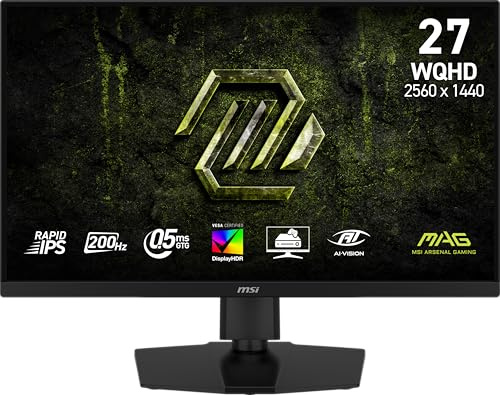MSI mag 274QPF E20 27 2560x1440 (WQHD), 200Hz, AMD Adaptive-Sync, HDR Ready, HDMI, Conector VGA, Montaje VESA, Inclinación, Apertura Estrecha 4 Lados, 0,5 ms, Negro